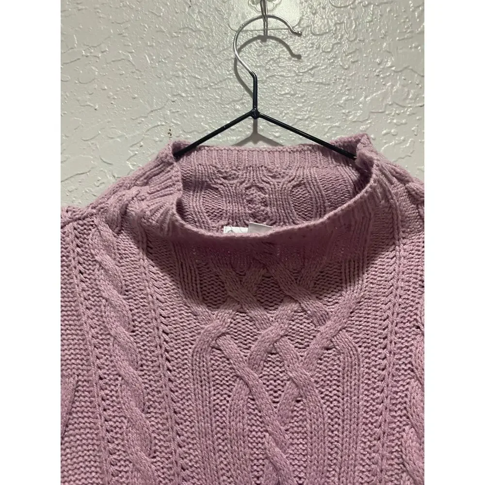 New York & Company Turtleneck Cable knit 3/4 Sleeve Sweater Lavender sz M